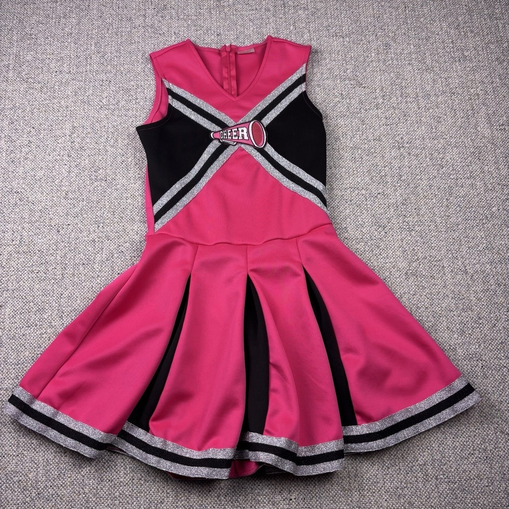 Spirit Halloween Girls Cheerleader Dress Pink/Blk/Silver Youth Large